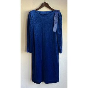 Vintage 70s 80s David Strauss Royal Blue Velvet Shift Dress 8 Bow Glam Party